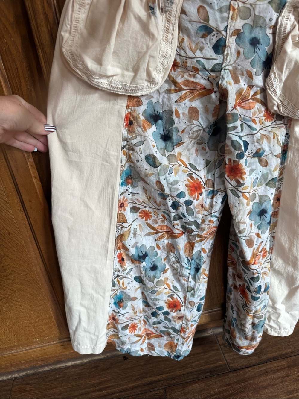 POL Cream Overalls with Floral Panel Jumpsuit - Picture 5 of 7